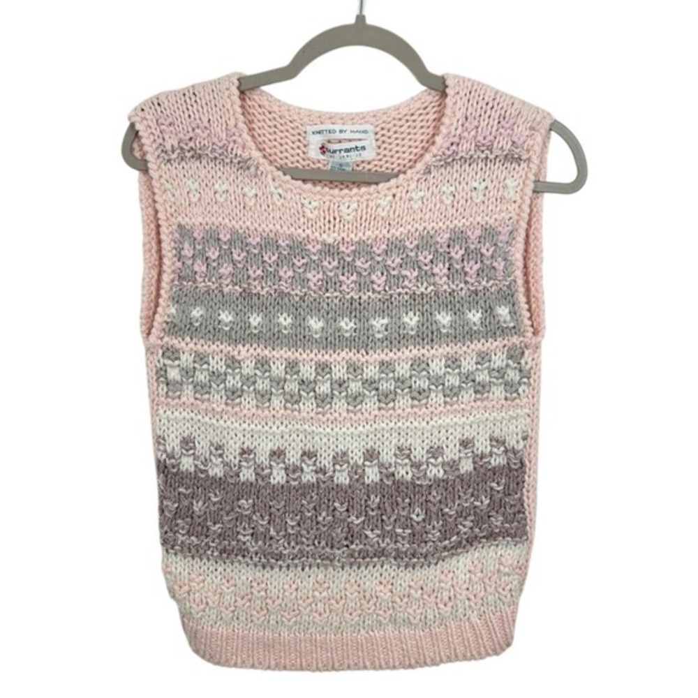 Currants‎ Hand Knit Knit Vest Pink Gray Fair Isle Cottagecore Grannycore